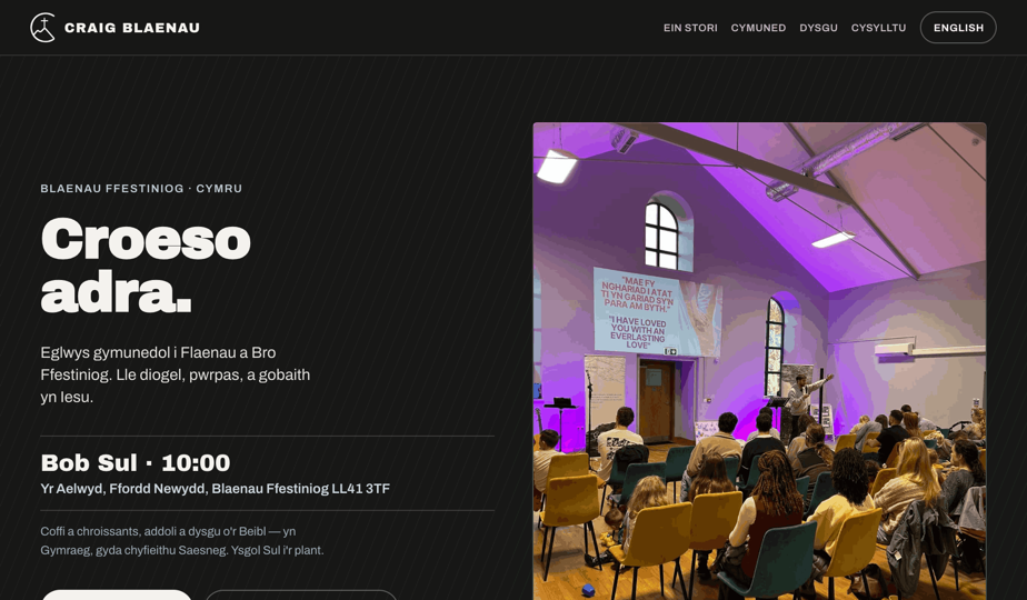 Craig Blaenau homepage in Welsh